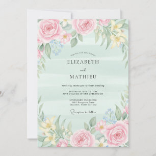 Wasserfarbene Mint-Hochzeit mit rosafarbenem Hauch Einladung