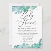 Wasserfarbene Minze Blumensukkulturen Babydusche Einladung (Vorderseite)