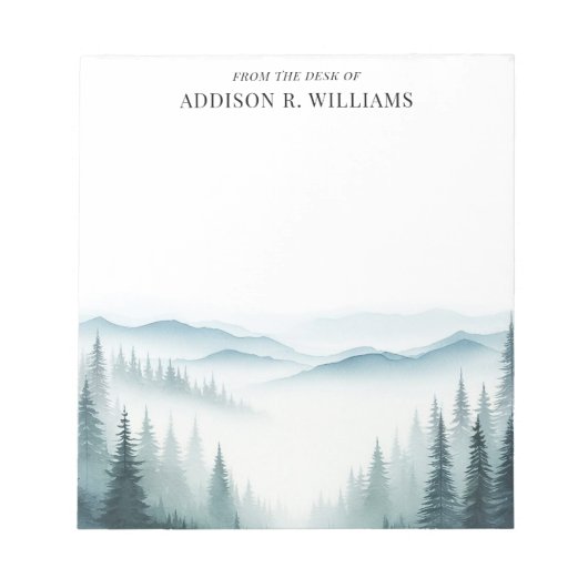 Wasserfarbene Misty Mountains vom Schreibtisch aus Notizblock (Vorderseite)