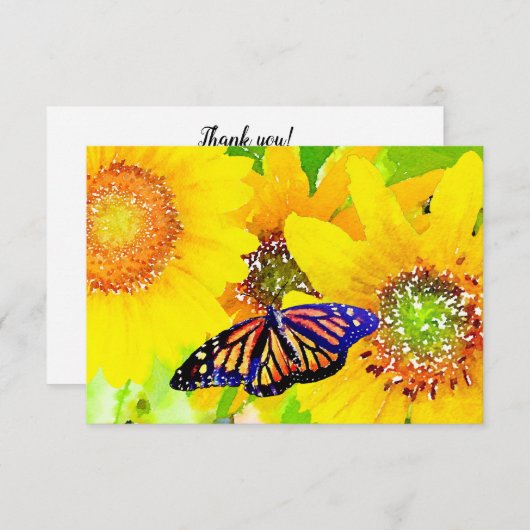Wasserfarbene Monarchschmetterling und sonnige Son Dankeskarte (Vorne/Hinten)