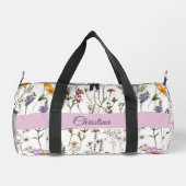 Wasserfarbene Monogramm-Name mit rosa-lila Wildblu Duffle Bag (Rückseite)