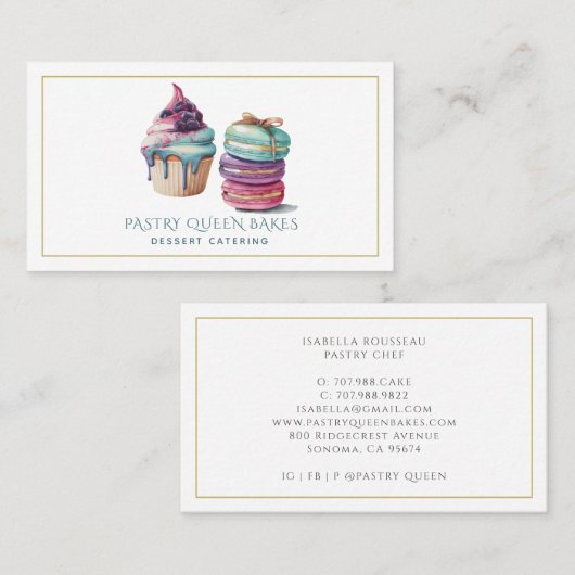 Wasserfarbene Nachspeisen Bäckerei Bäckerei Nachti Visitenkarte (Vorne/Hinten)