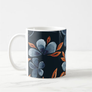 Wasserfarbene nahtlose Blumengestaltung mit Indigo Kaffeetasse