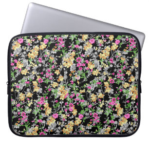 wasserfarbene nahtlose Blumengestaltung schwarzer Laptopschutzhülle