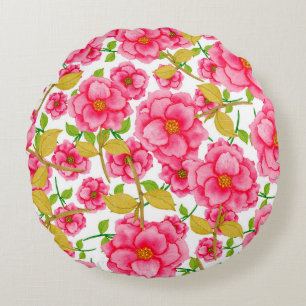 Wasserfarbene nahtlose Muster mit Blumen. Vintage Rundes Kissen