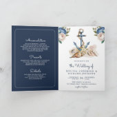 Wasserfarbene Navyblaue Florale Anker-QR-Code-Hoch Einladung (Innenseite)