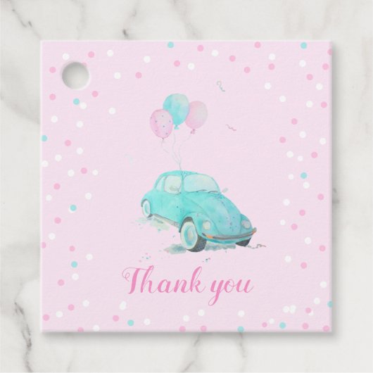 Wasserfarbene Niedliche Auto Baby Dusche Girl Fevo Geschenkanhänger (Vorderseite)