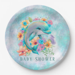 Wasserfarbene Niedliche Dolphin und Florals Babydu Pappteller