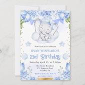 Wasserfarbene Niedliche Elefanten und blaue Rose G Einladung (Vorderseite)