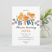 Wasserfarbene Niedliche Hühnerfamiliendusche Einladung (Stehend Vorderseite)