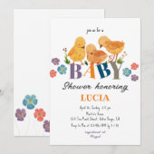 Wasserfarbene Niedliche Hühnerfamiliendusche Einladung (Vorne/Hinten)