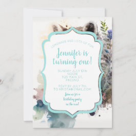 Wasserfarbene Niedliche Raccoon Frühlingsblumen Einladung