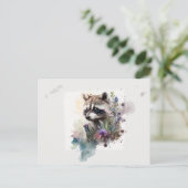 Wasserfarbene Niedliche Raccoon Frühlingsblumen Postkarte (Stehend Vorderseite)