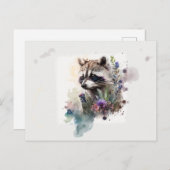 Wasserfarbene Niedliche Raccoon Frühlingsblumen Postkarte (Vorne/Hinten)
