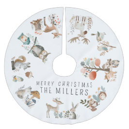 Wasserfarbene Niedliche Waldtiere Polyester Weihnachtsbaumdecke