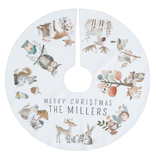 Wasserfarbene Niedliche Waldtiere Polyester Weihnachtsbaumdecke (Vorderseite)