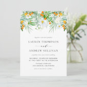 Wasserfarbene Orchideen und Kumquats Hochzeit Einladung (Stehend Vorderseite)