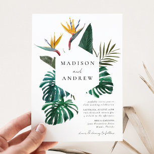Wasserfarbene Paradiesvogel-Hochzeit Einladung