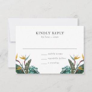 Wasserfarbene Paradiesvogel-Hochzeit RSVP Karte