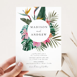 Wasserfarbene Paradiesvogel-Kranz-Hochzeit Einladung