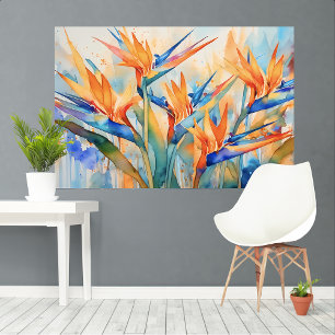 Wasserfarbene Paradiesvogel Tropische XL-Kunst Leinwanddruck