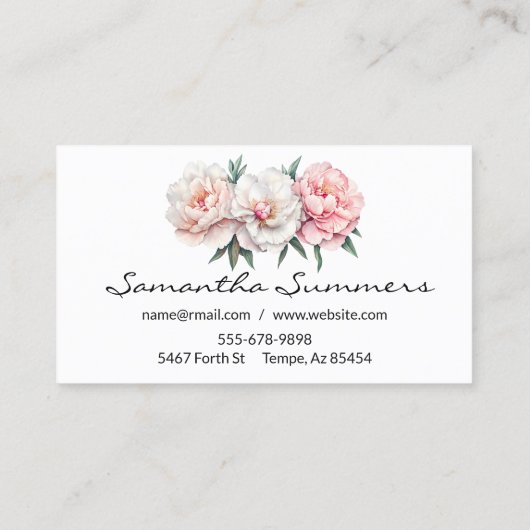 Wasserfarbene Peonies Peony Blume Visitenkarte (Rückseite)