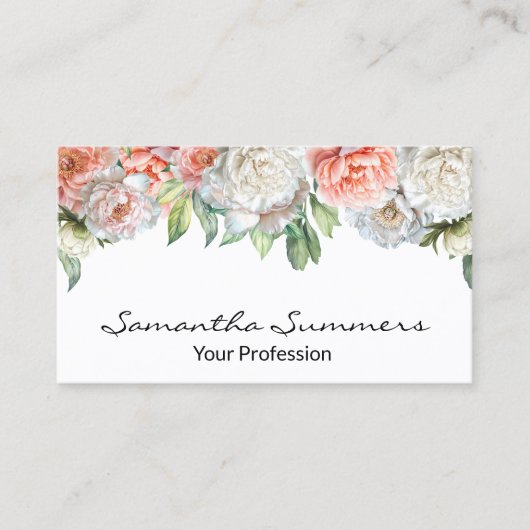 Wasserfarbene Peonies Peony Blume Visitenkarte (Vorderseite)