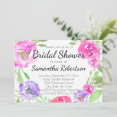 Wasserfarbene Peony Pink Green Floral Brautparty Einladung (Stehend Vorderseite)