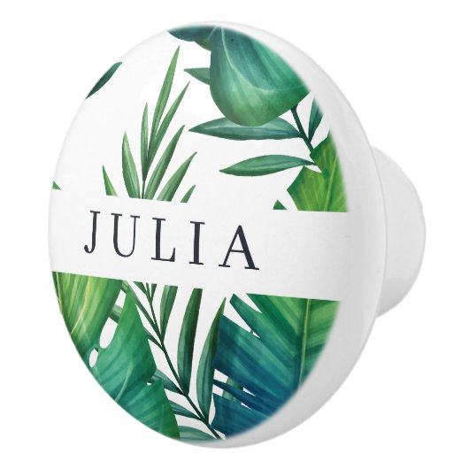 Wasserfarbene Personalisierte tropische Blätter Keramikknauf (Rechts)