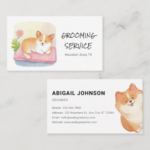 Wasserfarbene Pet Grooming mit Niedlichem Corgi De Visitenkarte