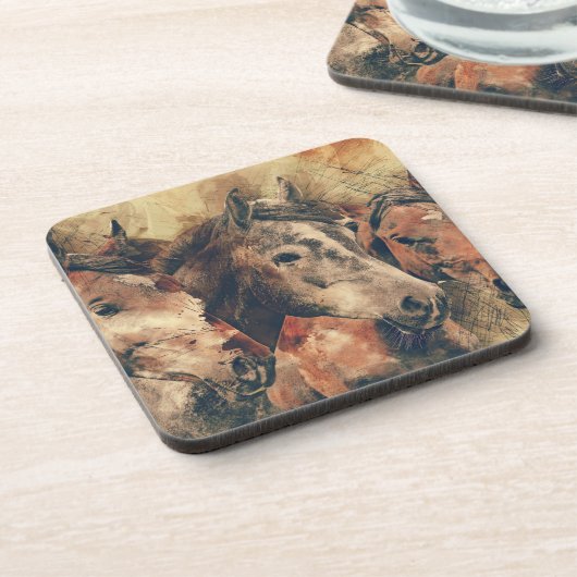 Wasserfarbene Pferde Getränkeuntersetzer (Linke Seite)