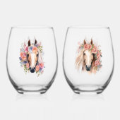 Wasserfarbene Pferdeköpfe mit Blumenkränzen Weinglas Ohne Stiel (Rückseite)