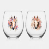 Wasserfarbene Pferdeköpfe mit Blumenkränzen Weinglas Ohne Stiel (Vorderseite)