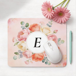 Wasserfarbene Pfingstrosen-Monogramm-Mauspad Mousepad