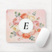 Wasserfarbene Pfingstrosen-Monogramm-Mauspad Mousepad (Mit Mouse)
