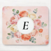 Wasserfarbene Pfingstrosen-Monogramm-Mauspad Mousepad (Vorne)