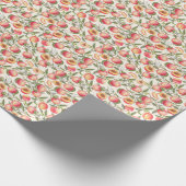 Wasserfarbene Pfirsiche, nahtlose Blumenmuster. Geschenkpapier (Ecke)