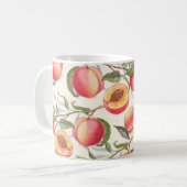 Wasserfarbene Pfirsiche, nahtlose Blumenmuster. Kaffeetasse (Vorderseite Links)