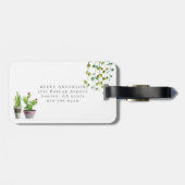 Wasserfarbene Pflanze Kakteen | Chic Monogram Gepäckanhänger (Rückseite horizontal)