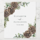 Wasserfarbene Pine Cone Grüne Winter Hochzeit Weinetikett (Einzelnes Label)