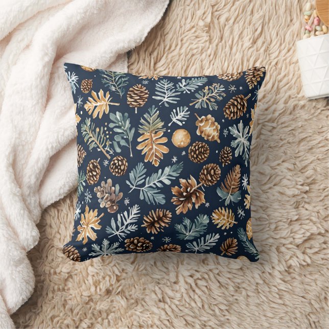Wasserfarbene Pine Cones Winter Pattern Kissen (Decke)