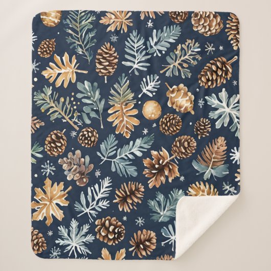 Wasserfarbene Pine Cones Winter Pattern Sherpadecke (Vorderseite)