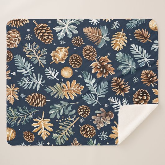 Wasserfarbene Pine Cones Winter Pattern Sherpadecke (Vorderseite (Horizontal))