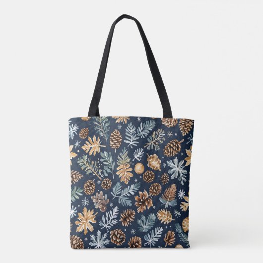 Wasserfarbene Pine Cones Winter Pattern Tasche (Rückseite)