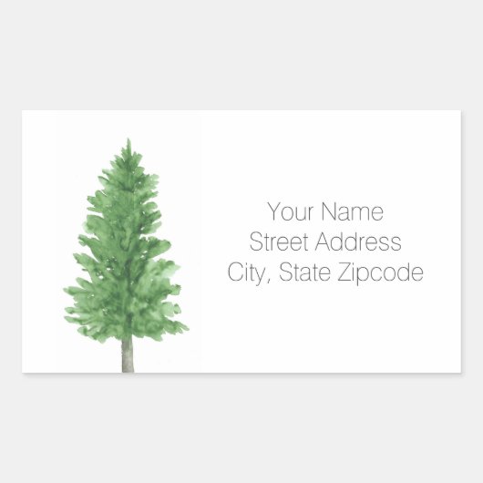 Wasserfarbene Pine Tree 2 Adressetiketten Rechteckiger Aufkleber (Vorderseite)