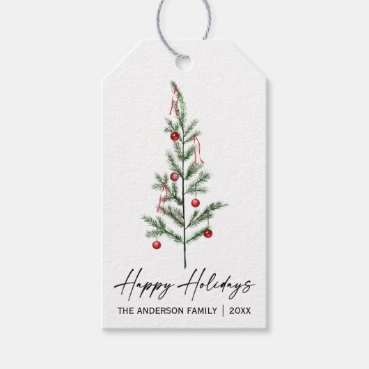 Wasserfarbene Pine Tree Calligrafy Ink Holiday Geschenkanhänger (Vorderseite)