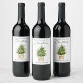 Wasserfarbene Pine Tree Calligrafy Ink Holiday Weinetikett (Flaschen)