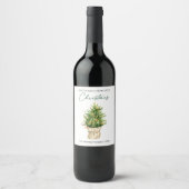 Wasserfarbene Pine Tree Calligrafy Ink Holiday Weinetikett (Vorderseite)