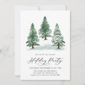 Wasserfarbene Pine Tree Chic Weihnachtsfeier Einladung (Vorderseite)