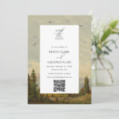 Wasserfarbene Pine Tree Forest Mountain Hochzeitli Save The Date (Stehend Vorderseite)